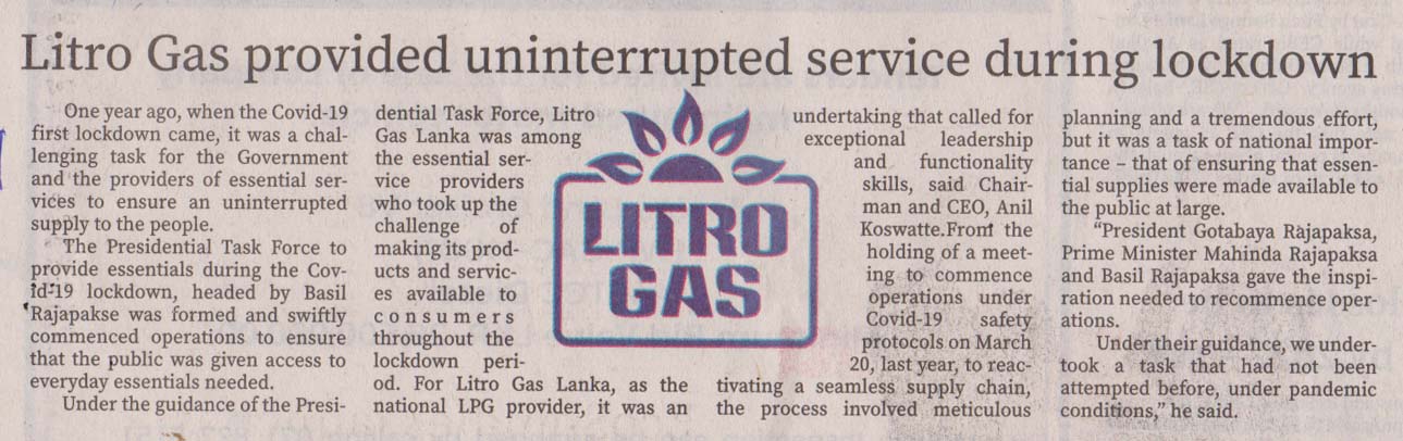 Litro Gas provided uninterrupted service during lock down