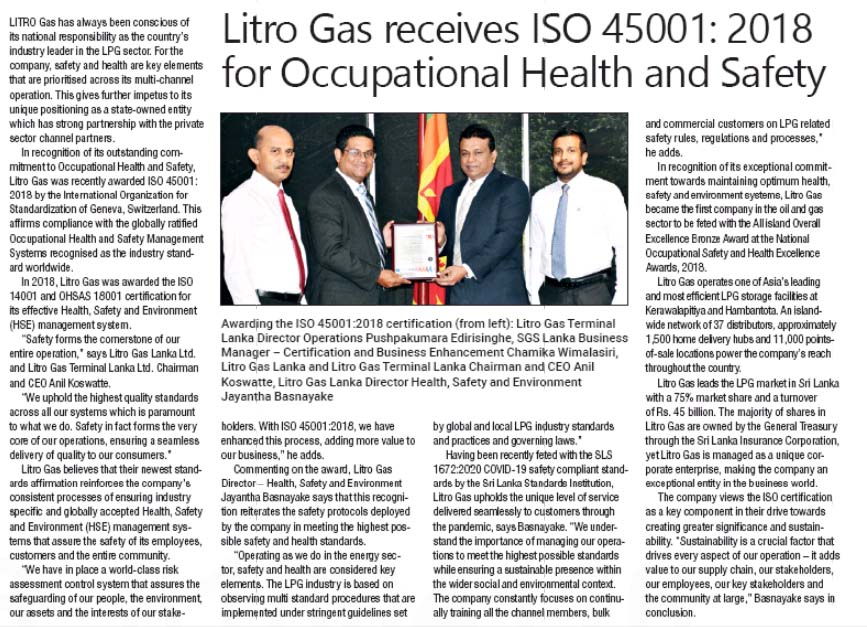 Litro Gas receives ISO 45001:2018 for Occupational Health and Safety