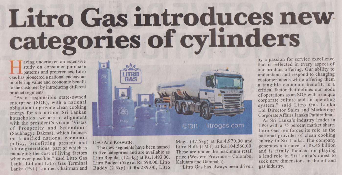 Litro Gas introduces new categories of cylinders
