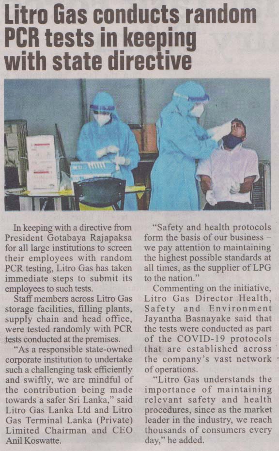 Litro Gas conducts random PCR tests in keeping with state directive